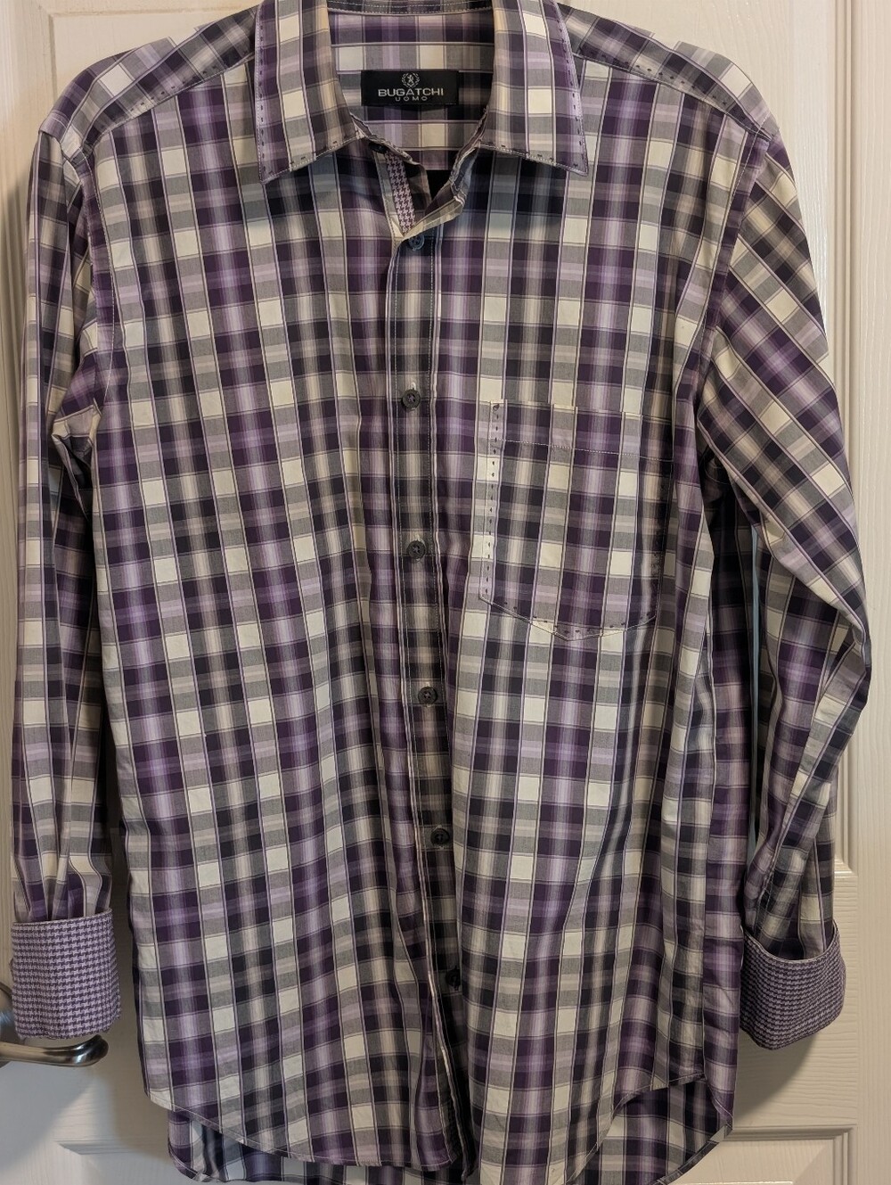 Bugatchi Purple and White Plaid Button-Down Shirt